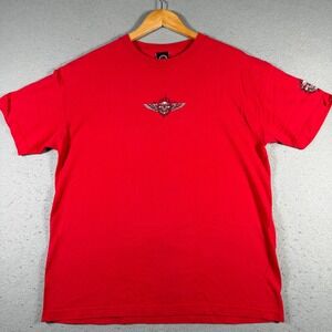 Vintage Bullhead Mens Red Winged Skull Graphic T-Shirt Short Sleeve Large Biker